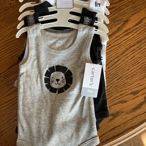 Carter 3m gray, white, and black onesies.